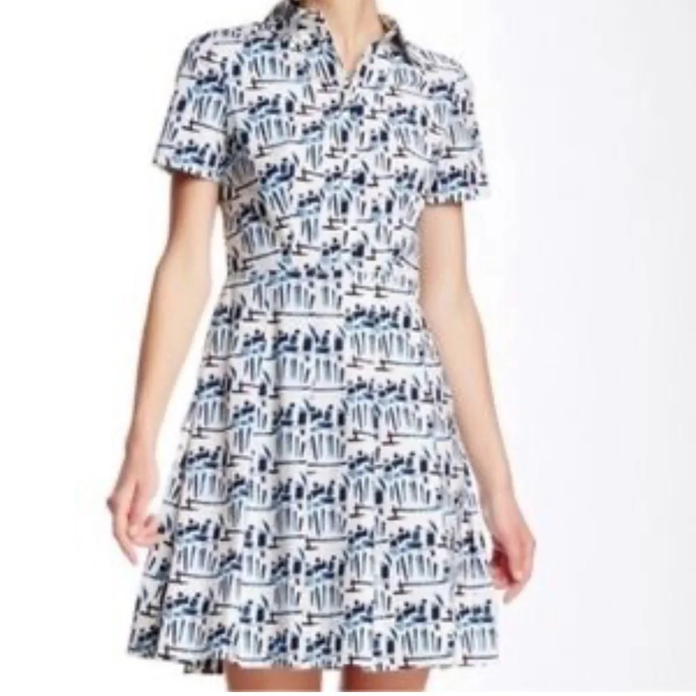 Tory Burch geomagnetic Blue and White Patterned pleated Dress size 14